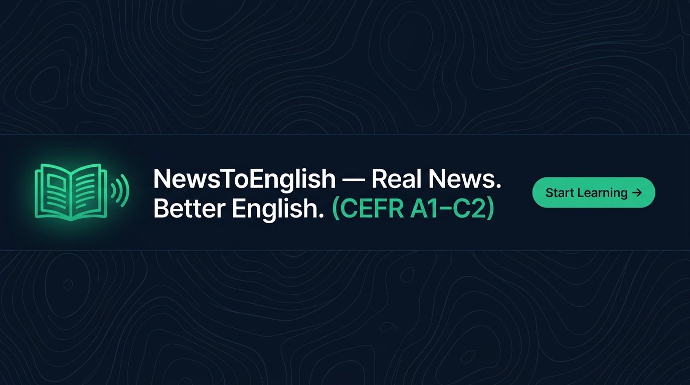 NewsToEnglish: Real News. Better English. Daily global stories calibrated across CEFR A1–C2 levels.